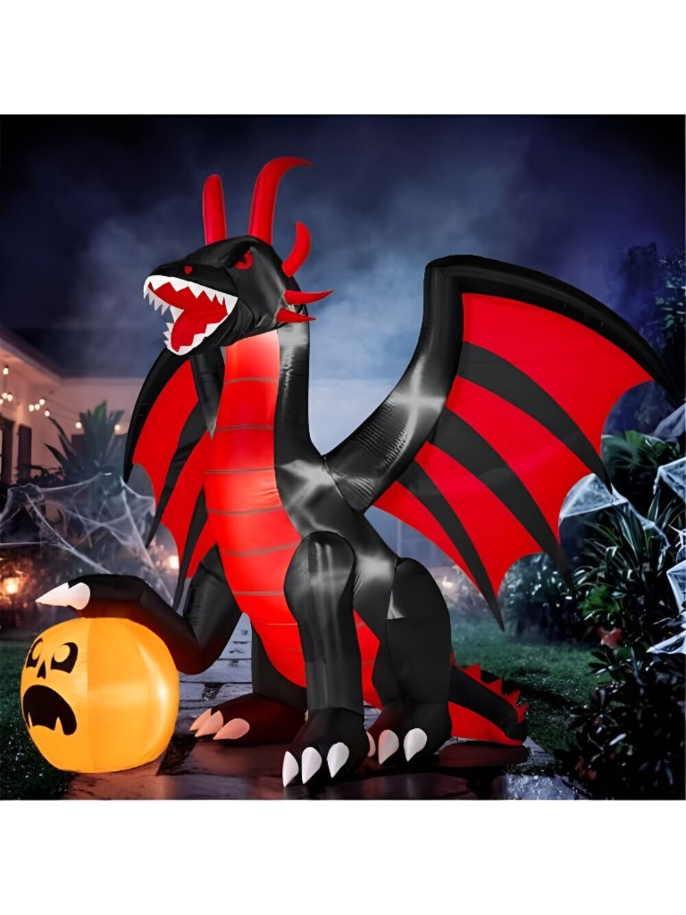8FT Halloween Inflatable Fire Dragon & Pumpkin Decoration with Animated